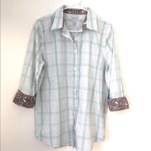 Rebecca Malone Plaid Paisley Contrast Cuffs Relaxed Shirt